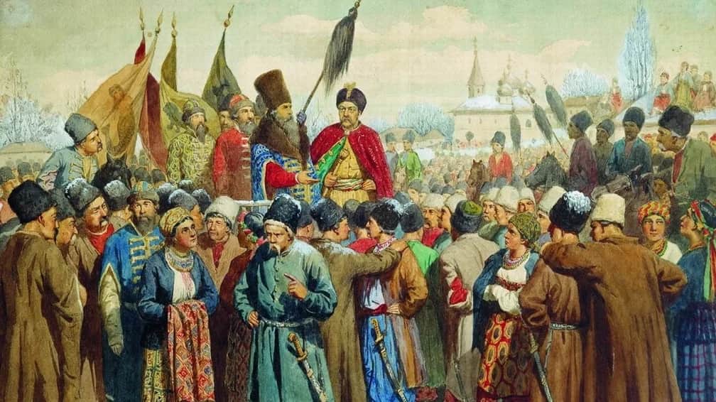 Переяславская рада, 1654 год. Воссоединение Украины. Картина Алексея Кившенко, 1880 год. Центральный военно-морской музей. Источник: Wikimedia