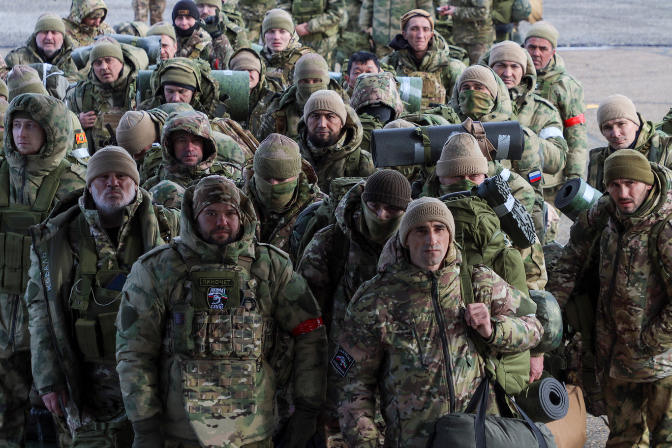 Добровольцы, вступившие в ряды вооруженных сил РФ и прошедшие военную подготовку в Чечне, 17 января 2024 года. Фото: Chingis Kondarov / Reuters / Scanpix / LETA