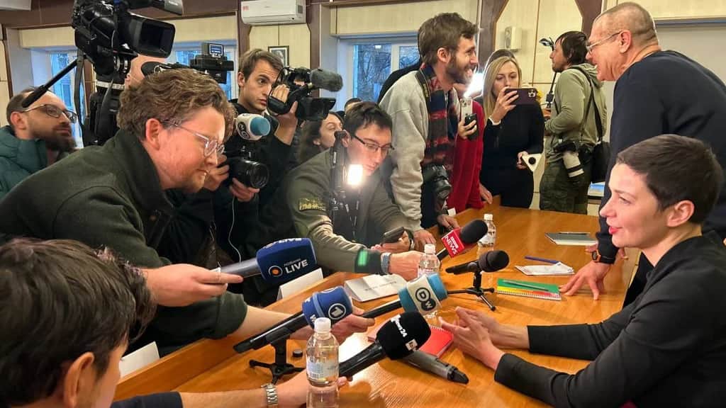 Maria Kalesnikava speaks at a press conference in Chernihiv, Ukraine, 14 December 2025. Photo: Dmytro Durnev