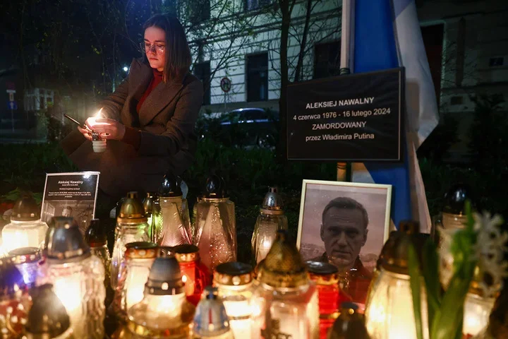 An Alexey Navalny memorial rally in Krakow, Poland, 1 March 2024. Photo: Beata Zawrzel / NurPhoto / Getty Images