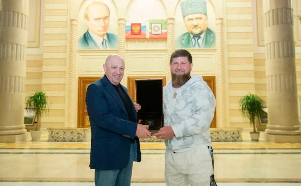 Евгений Пригожин и Рамзан Кадыров. Фото: <a href="https://t.me/RKadyrov_95">Telegram</a>