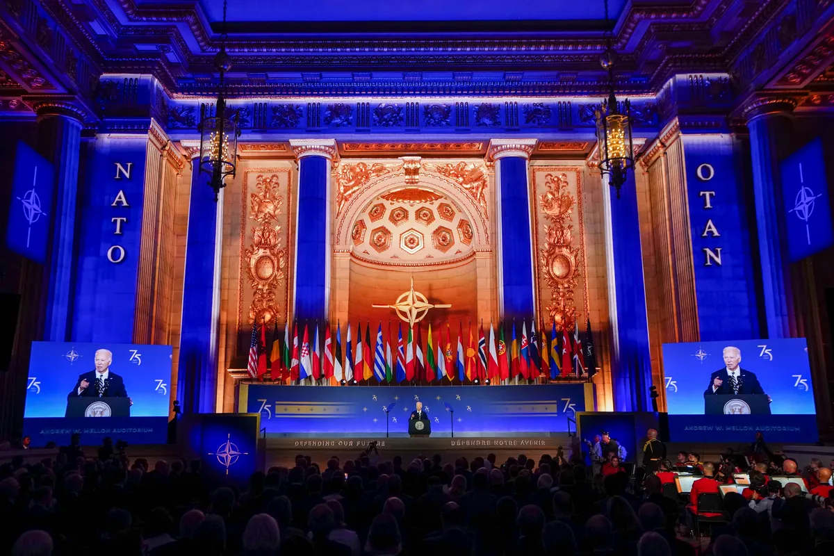 US President Joe Biden speaking at the Mellon Auditorium in Washington DC on 9 July 2024. Photo: EPA-EFE / SHAWN THEW