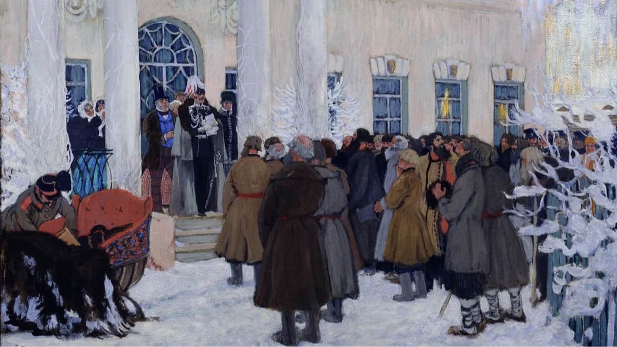 Картина Бориса Кустодиева «Освобождение крестьян (Чтение манифеста)», 1907 год. Источник: Alamy / Vida Press<br>