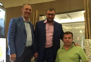 Владимир Сальдо с актером Михаилом Пореченковым и украинским сепаратистом Алексеем Журавко