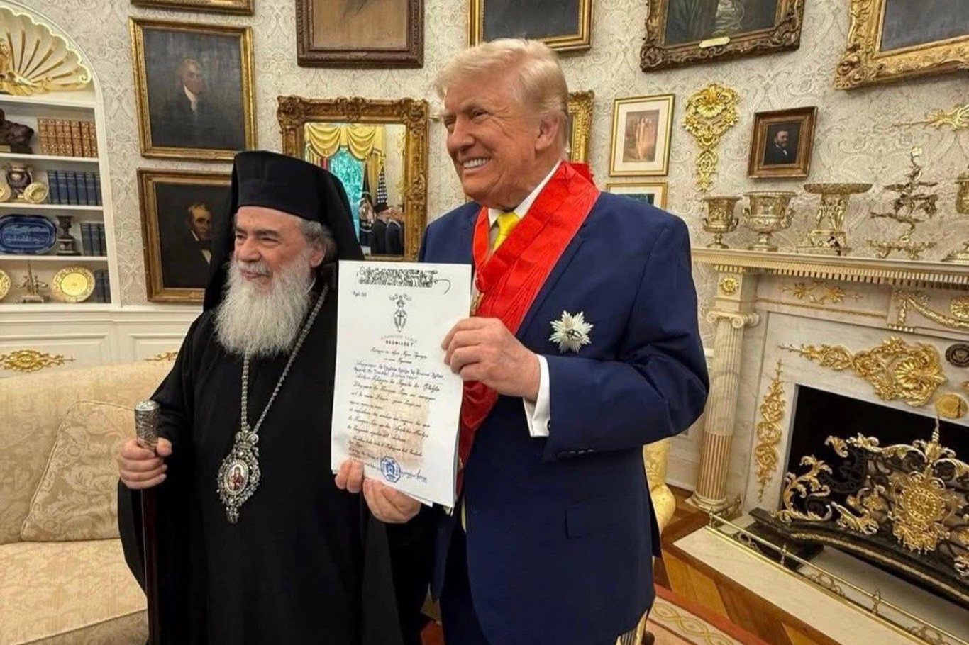 Патриарх Иерусалимский Феофил III и Дональд Трамп. Фото: иерусалимская патриархия / <a href="http://jerusalem-patriarchate.info" target="_blank" id="29rxjgu44">jerusalem-patriarchate.info</a>