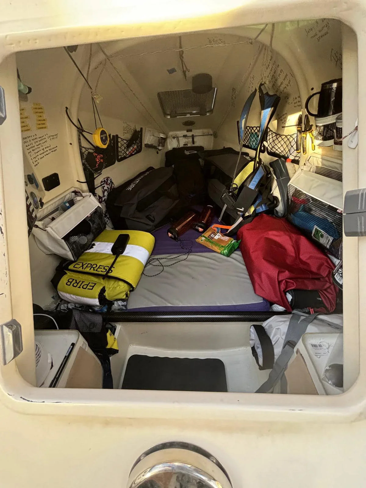 The interior of Krivsky’s boat. Photo from personal archive