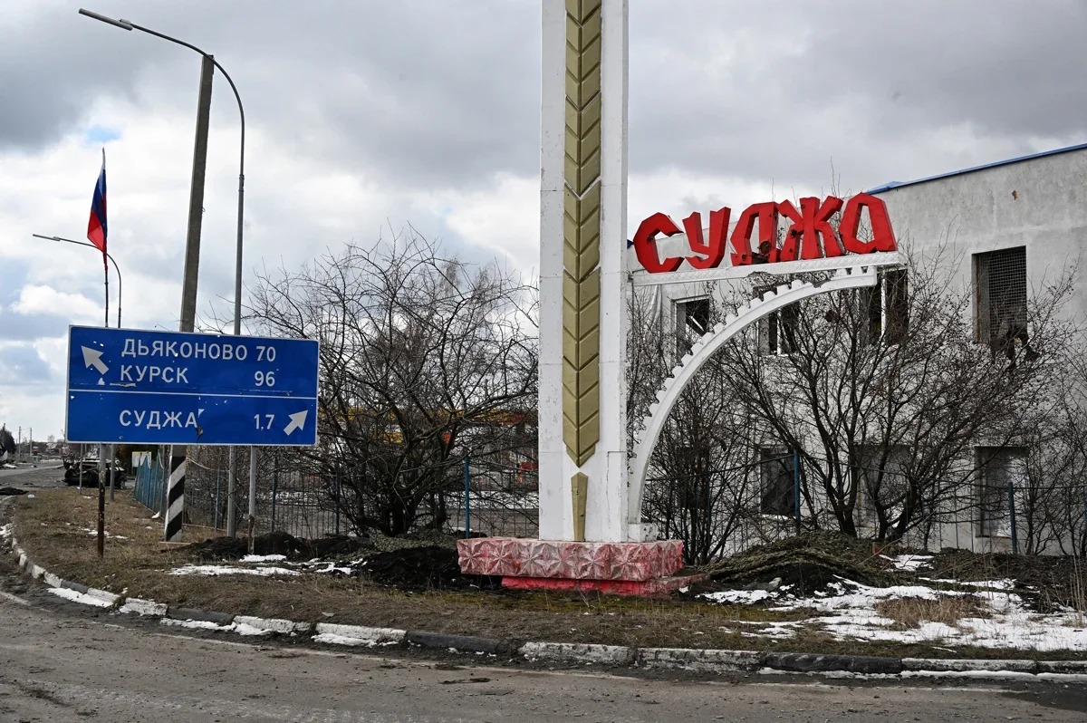 The entrance to Sudzha, Kursk region, Russia, 19 March 2025. Photo: Anatoly Zhdanov/Kommersant/Sipa USA/Vida Press