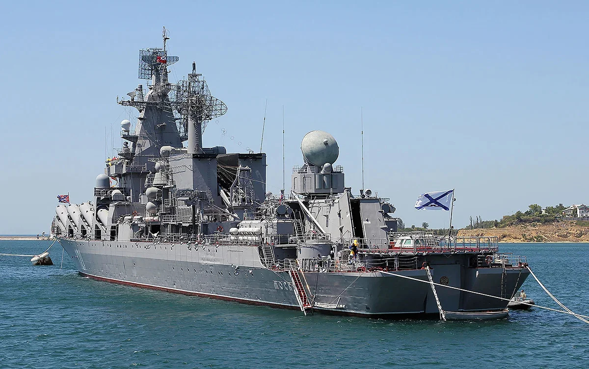 The cruiser Moskva in Sevastopol Bay, 2012, 10 years before it was sunk by Ukrainian forces soon after Russia’s full-scale invasion. Photo: Georgy Chernilevsky, public domain / <a href="http://wikimedia.org/" rel="noopener noreferrer" title="http://wikimedia.org/">wikimedia.org</a>