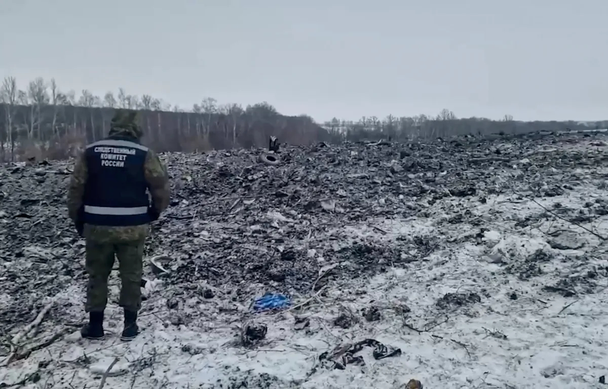 <a href="https://t.me/sledcom_press/11269">Footage</a> from the crash site provided by the Russian Investigative Committee on Thursday. 