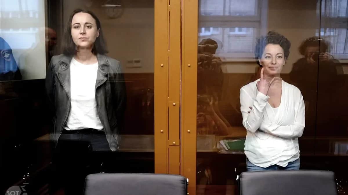 Yevgenia Berkovich and Svetlana Petriychuk in court following their sentence extension in April. Photo: SOTAvision