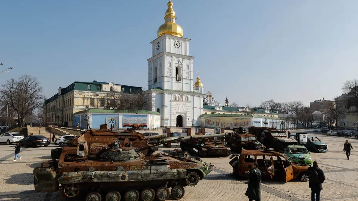 Burned out Russian military machinery on display in Kyiv, 5 March 2024. Photo: EPA-EFE / SERGEY DOLZHENKO