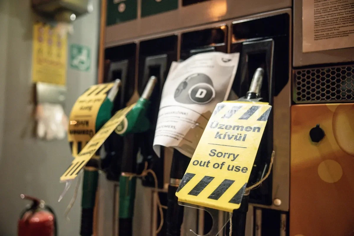Signs reading “out of use” on empty fuel pumps at a MOL Hungary Oil &amp; Gas Plc petroleum station in Budapest. Photo: Akos Stiller / Bloomberg / Getty Images