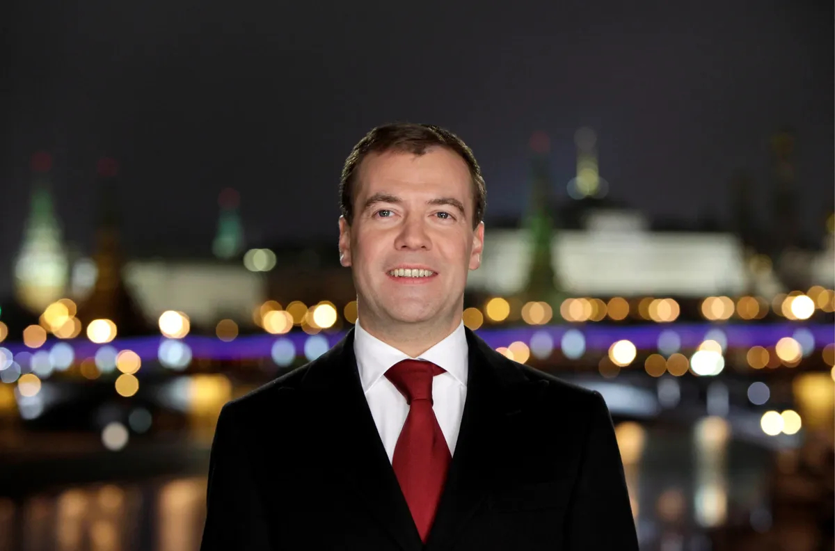 Russian President Dmitry Medvedev during his first New Year message, aired on 31 December 2008. Photo: EPA/ALEXANDRE ZEMLIANICHENKO / POOL
