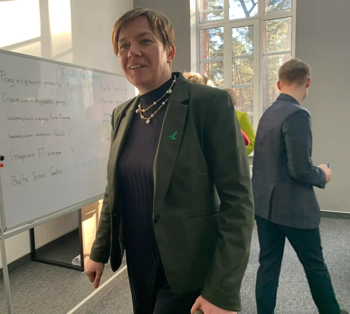 Mykhailina Skoryk-Shkarivska, deputy mayor and Bucha’s “minister of foreign affairs”. “The Ukrainian society will need to learn to live and fight at the same time.” Photo: Olga Musafirova, exclusively for Novaya Gazeta Europe