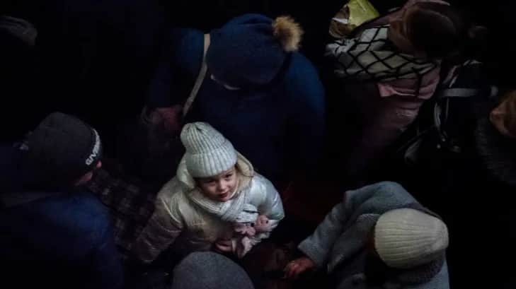 People at the rail station before the evacuation train departs, Kherson, 23 November 2022. Photo: Ashley Chan / SOPA Images / LightRocket / Getty Images