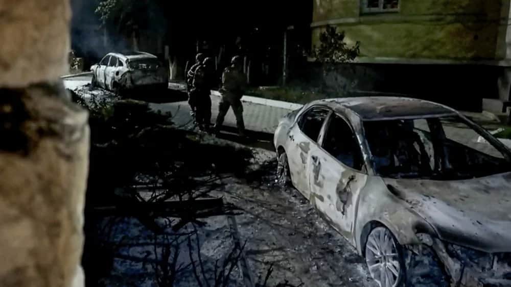 Russian security officers during the anti-terrorism operation in Derbent in the early hours of 24 June. EPA-EFE/National Anti-Terrorism Committee