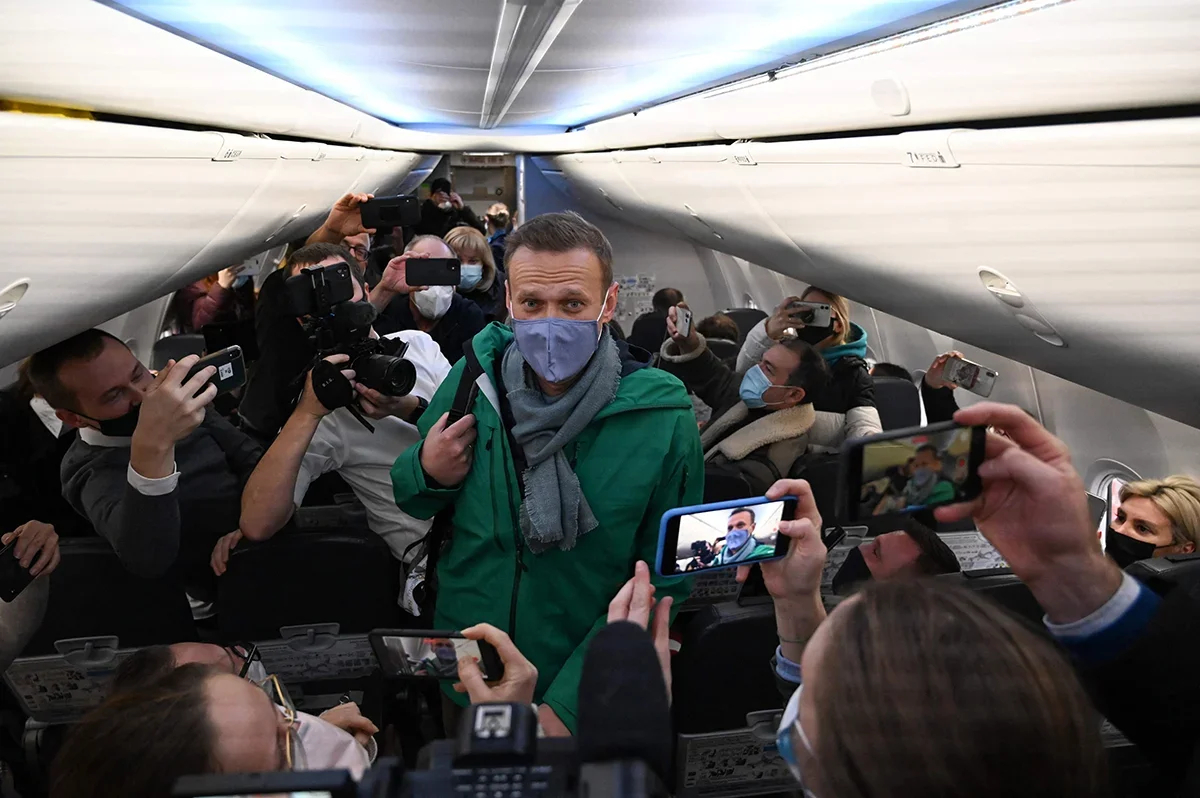 Alexey Navalny returns to Moscow from Berlin after recovering from a near-fatal FSB poisoning attempt, 17 January 2021. Photo: Kirill Kudryatsev / AFP / Scanpix / LETA