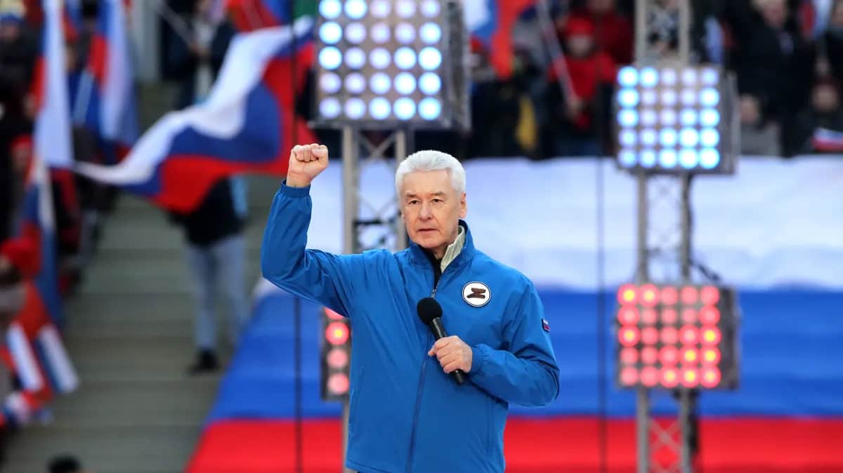 Sergey Sobyanin during a concert dedicated to the eighth anniversary of the annexation of Crimea. Moscow, Luzhniki Stadium, 18 March 2022. Photo: Getty Images