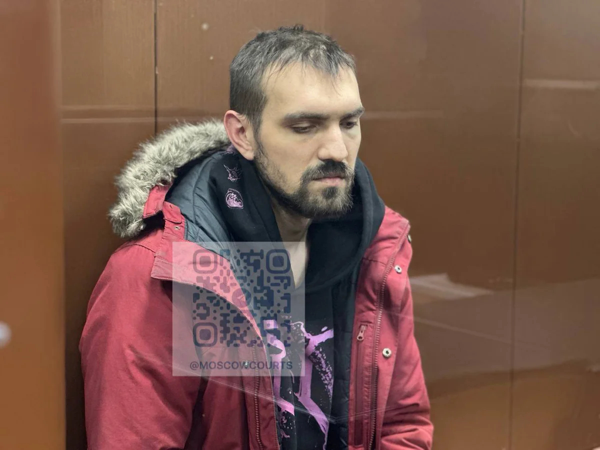 Артемий Останин на заседании суда по избранию меры пресечения, 19 марта 2025 года. Фото: Суды общей юрисдикции Москвы / Telegram
