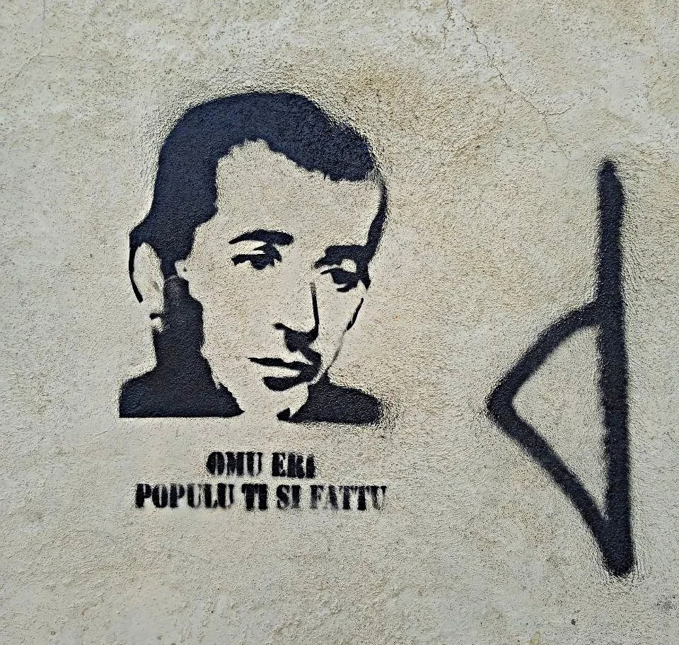 ‘He was a man, but became the people’, a portrait of Yvan Colonna and a symbol of the FLNC, Corte. Photo: Novaya Gazeta Europe