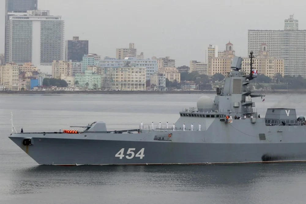 The Russian Navy frigate Admiral Gorshkov arrives in Havana, Cuba, 12 June 2024. Photo: EPA-EFE / ERNESTO MASTRASCUSA