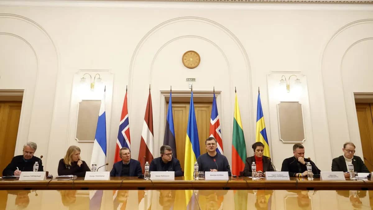 Foreign ministers of Baltic and Northern European countries visiting Kyiv. Photo: EPA-EFE/VALENTYN OGIRENKO
