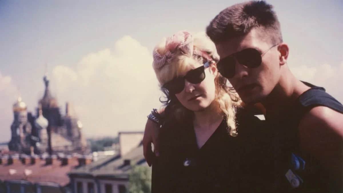 Joanna Stingray and Kino guitarist Yury Kasparyan on a rooftop in Leningrad, 1987. Photo: Joanna Stingray