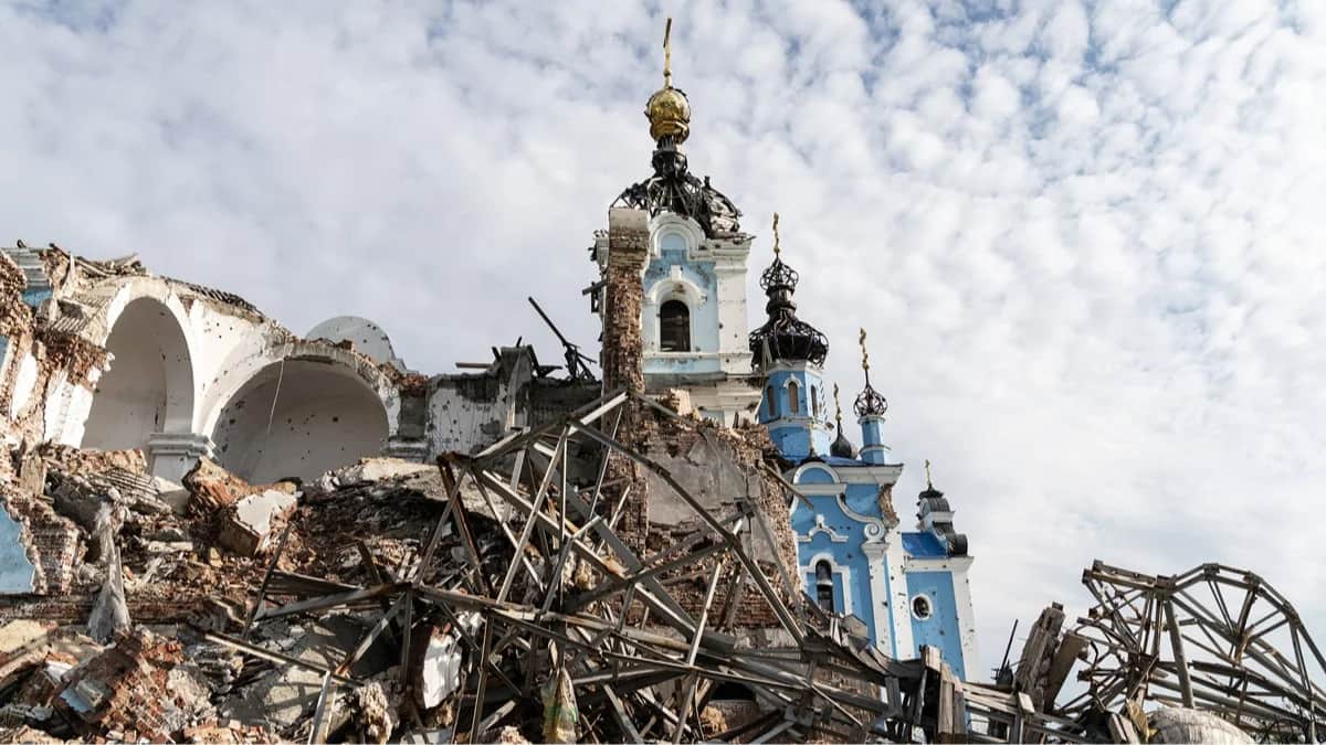 Вид на разрушенный в ходе боевых действий храм в селе Богородичное Донецкой области, Украина, 2023 год. Фото: Lev Radin / Pacific Press / Sipa / Scanpix / LETA