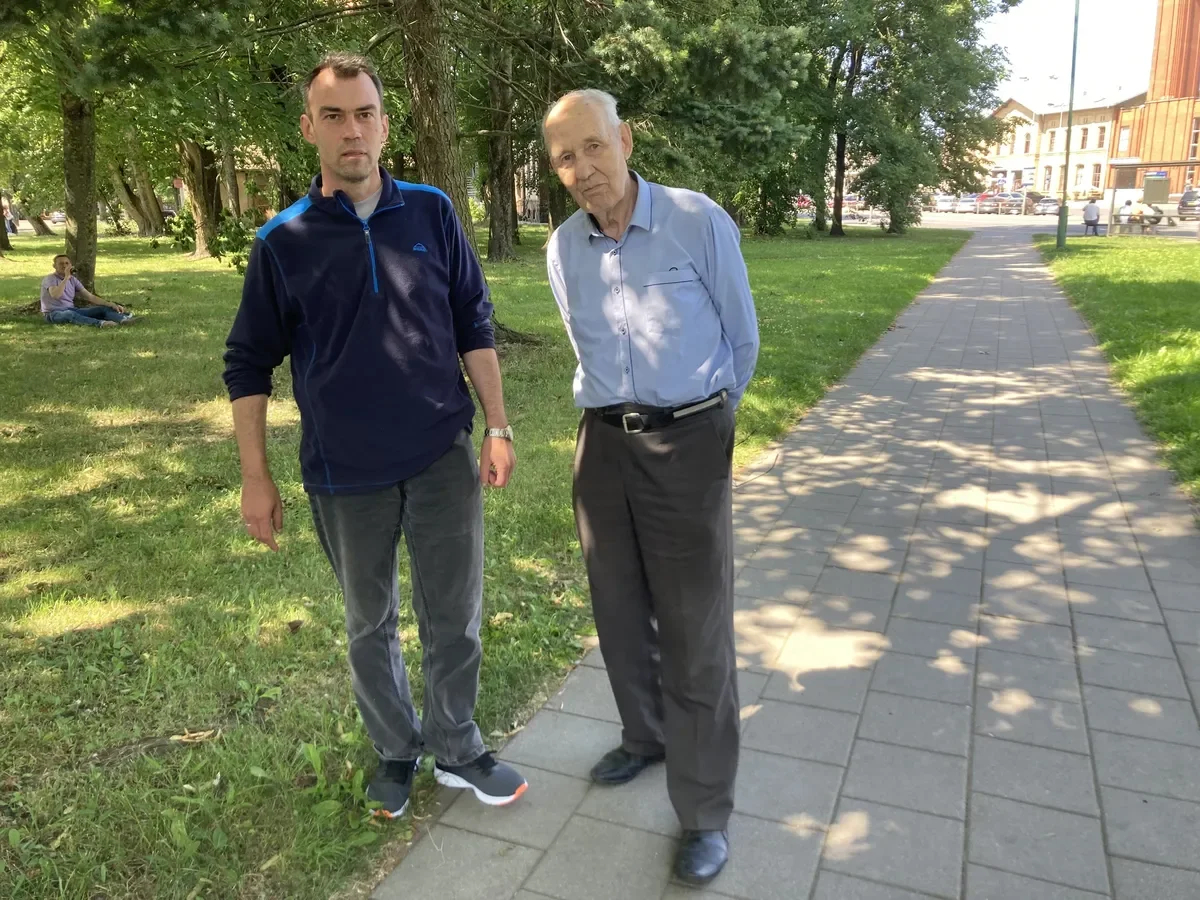 Aleksejus Greicius, director of Baltic Youth Association Juvenis (left), Rimantas Greicius, writer and Aleksejus's father (right). Photo by Ilya Azar