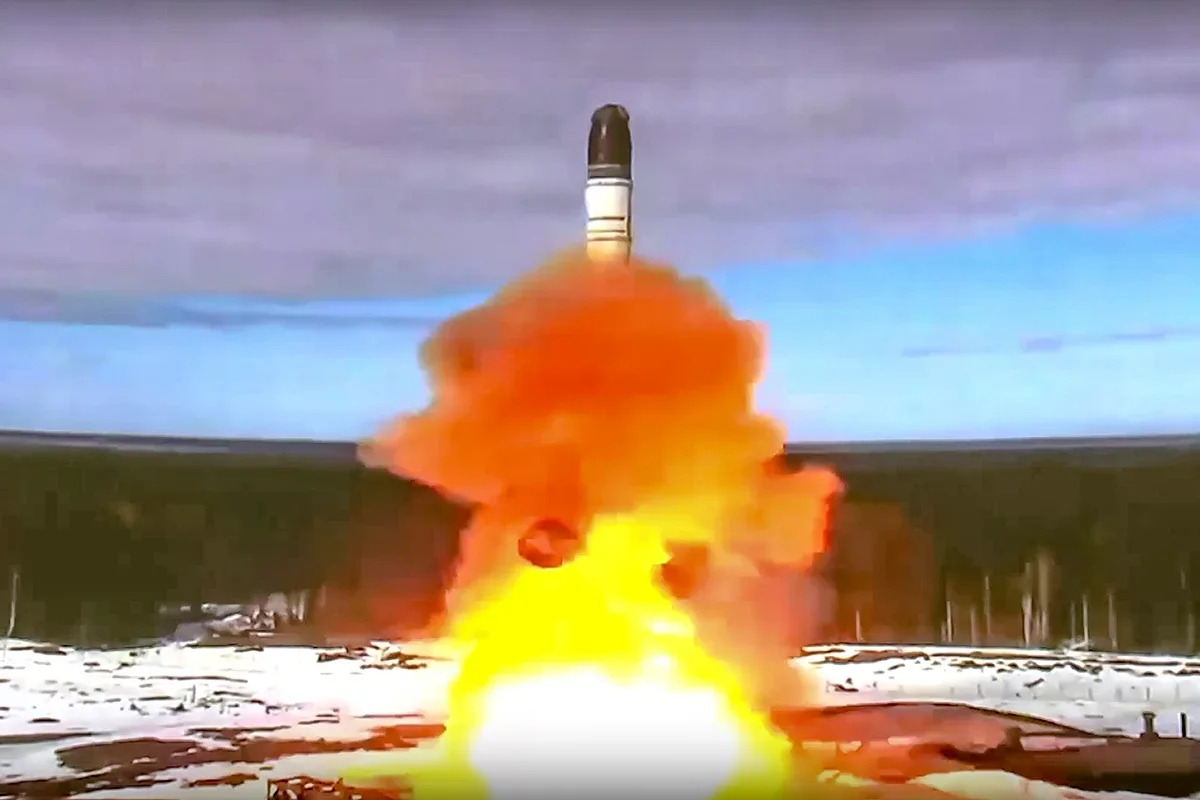 Launch of a Sarmat intercontinental ballistic missile from the Plesetsk cosmodrome in northwestern Russia. Photo: Roscosmos Press Service / AP / Scanpix