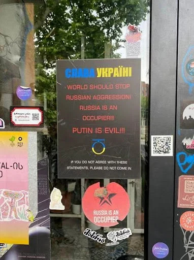 Anti-Putin posters, Dedeana Bar, Tbilisi. Photo: Georgie Archer