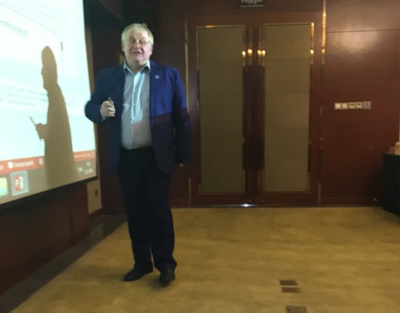 During a lecture on laser physics in Guiyang, China. Photo taken from social media