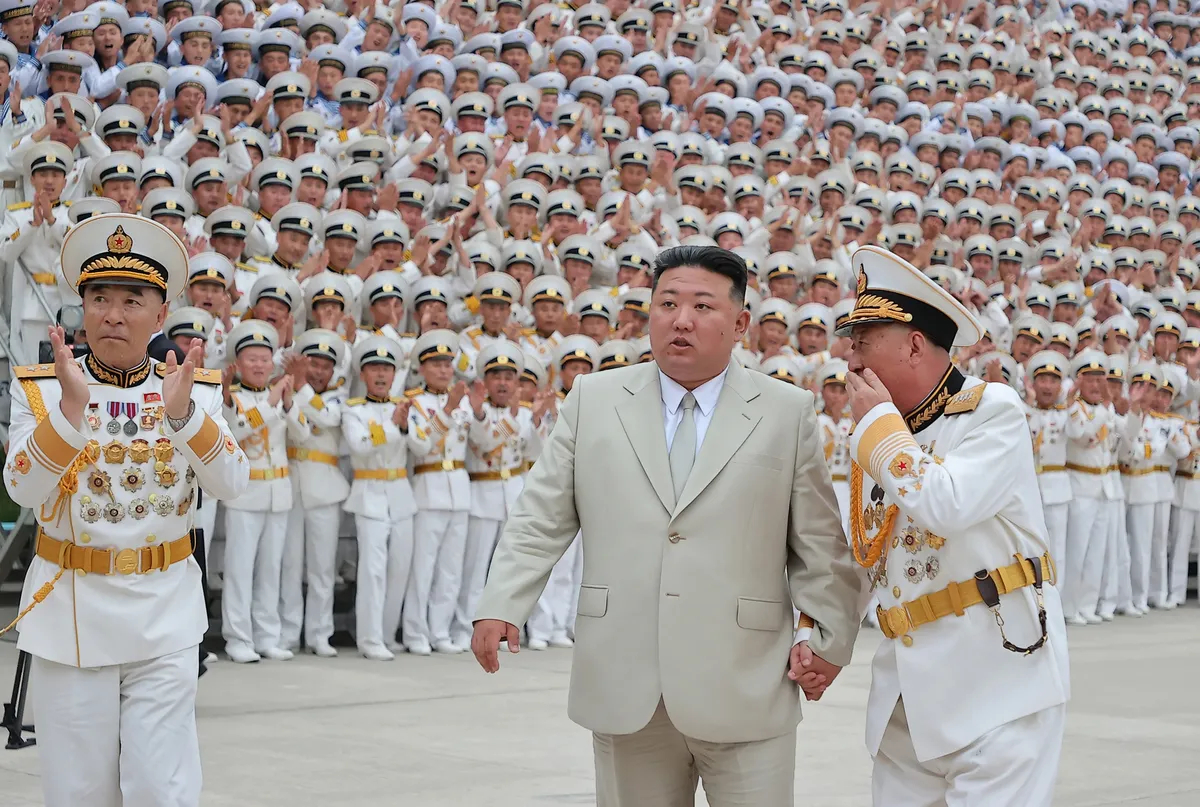Kim Jong Un inspects naval officers as part of Navy Day celebrations, in Pyongyang, North Korea, 27 August 2023. Photo: EPA-EFE/KCNA 