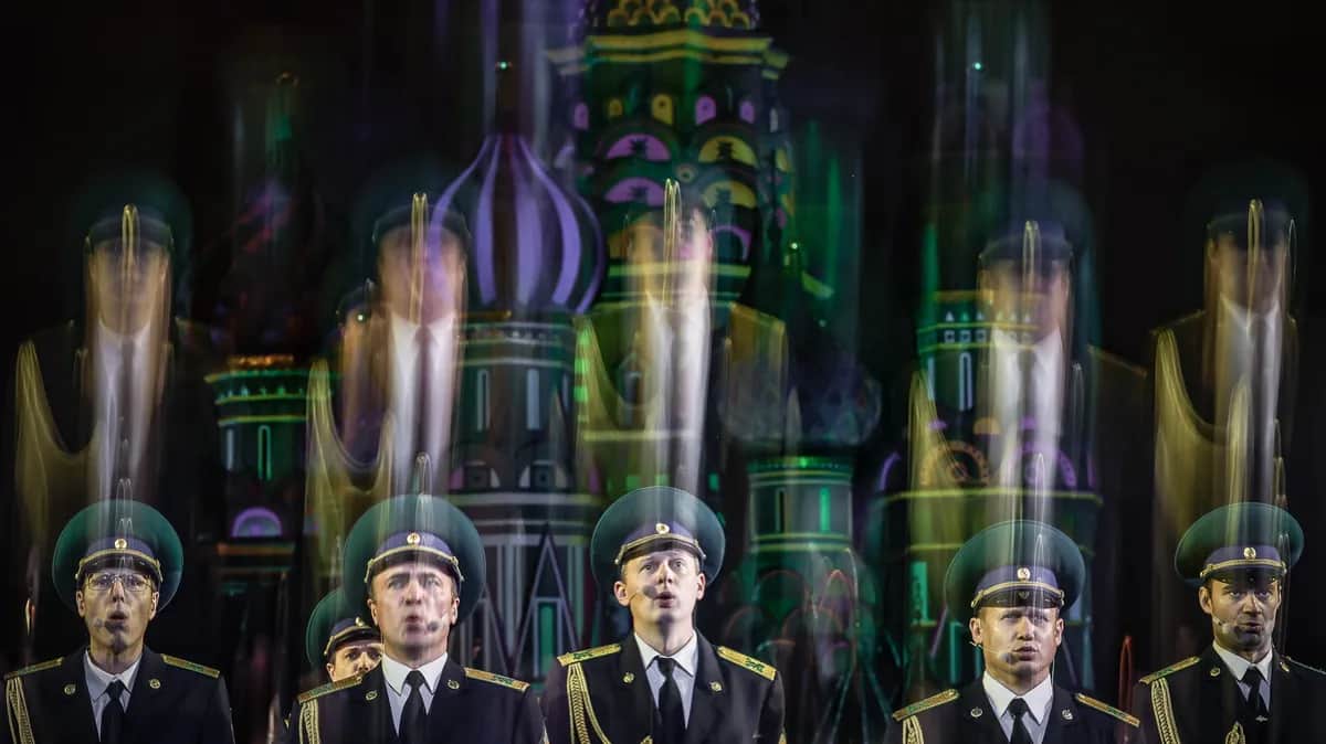The Spasskaya Tower annual military music festival in Moscow. Photo: EPA-EFE/YURI KOCHETKOV