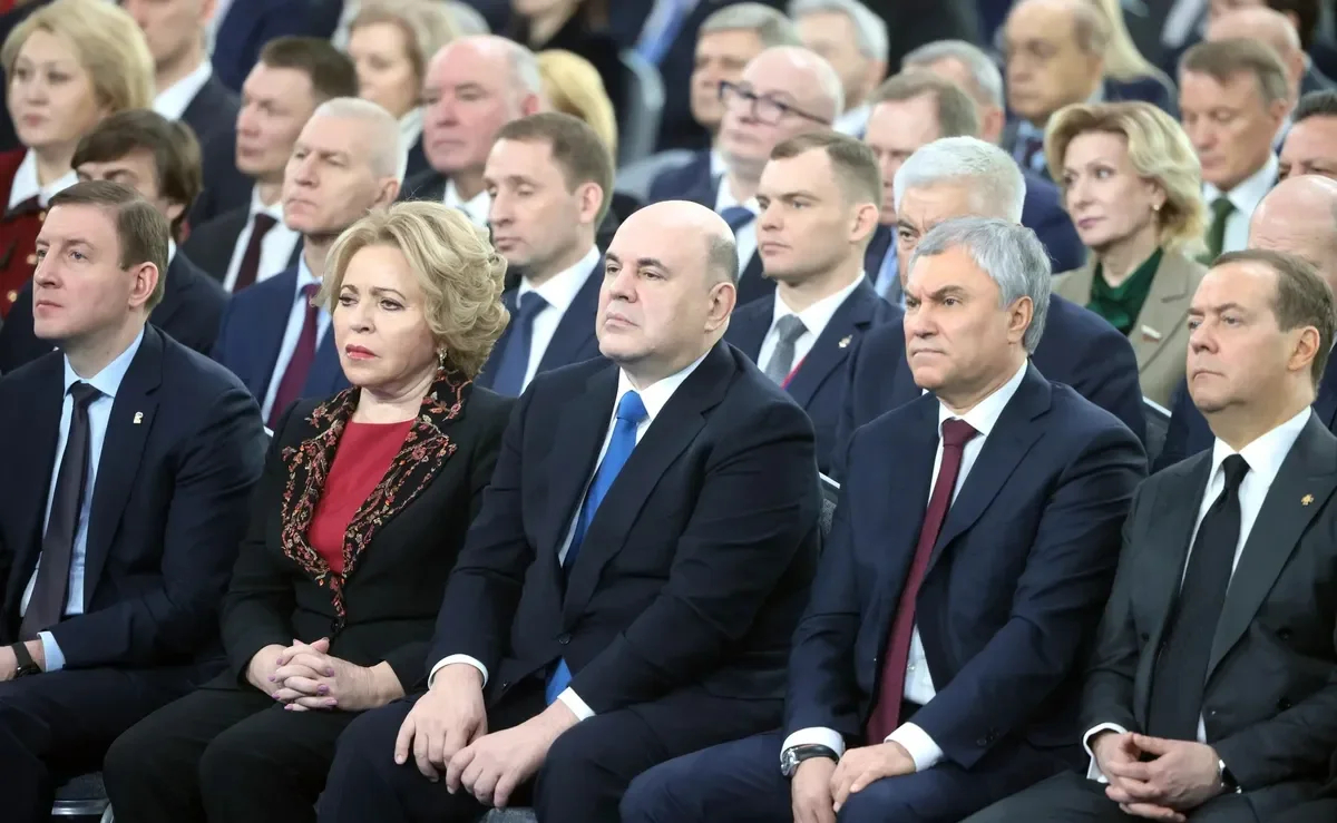 The audience during the Russian president’s annual address to parliament. Photo: <a href="http://kremlin.ru/events/president/news/70565/photos" rel="noopener noreferrer" title="http://kremlin.ru/events/president/news/70565/photos">the Kremlin</a>