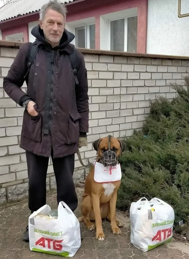 Serhiy and the Tsyhipas’ dog, Ice, who was taken along with Serhiy. Photo from private archive