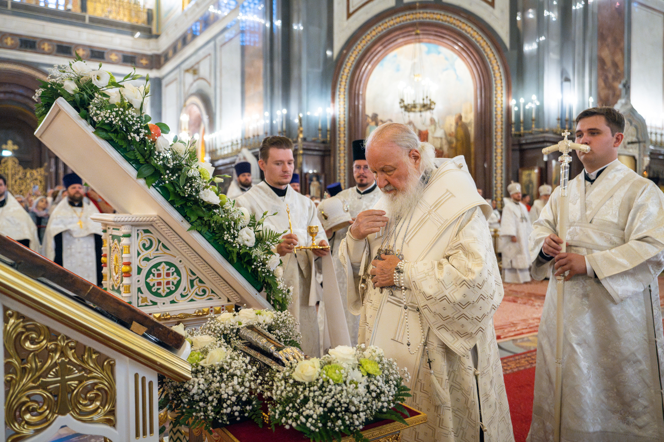 Патриарх Кирилл у мощей святителя Спиридона Тримифунтского. Москва. 18 августа 2026 года. Фото: Олег Варов / Пресс-служба Патриарха Московского и всея Руси