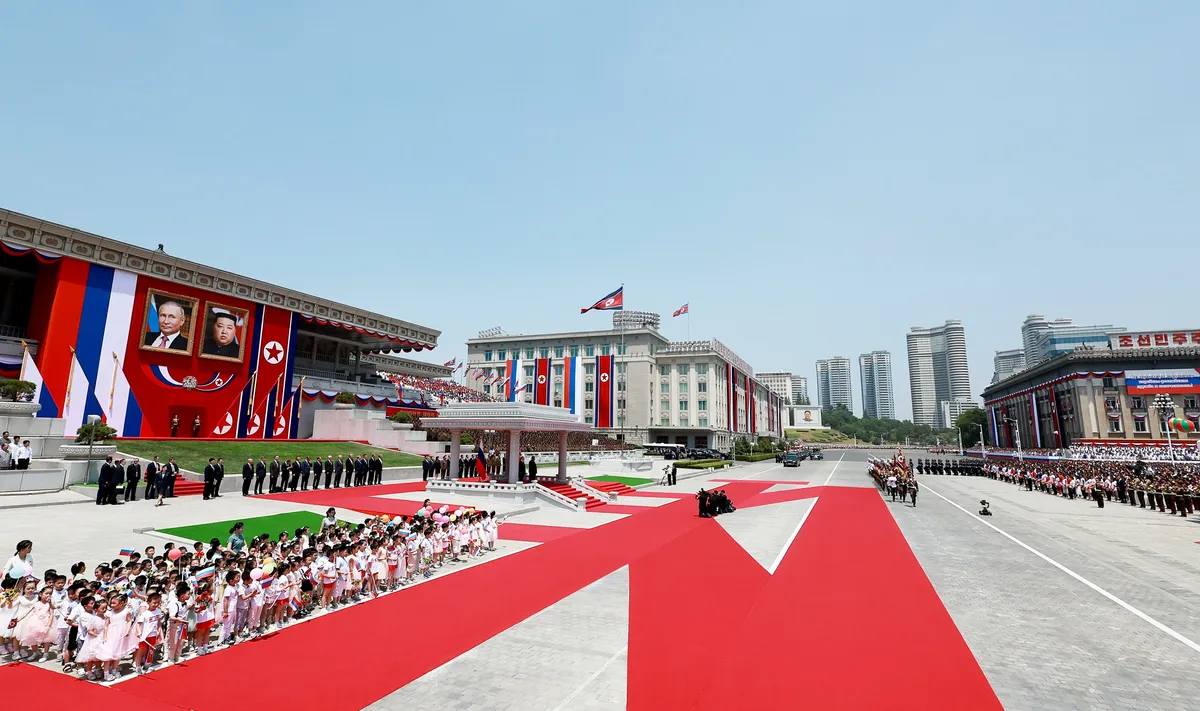 Putin and Kim at the welcome ceremony in Pyongyang, 19 June 2024. Photo: EPA-EFE /GAVRIIL GRIGOROV / SPUTNIK / KREMLIN POOL 