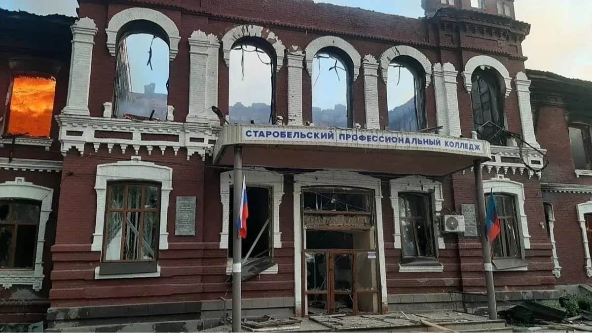 Последствия атаки БПЛА по Старобелскому колледжу. Фото: Telegram / Леонид Пасечник