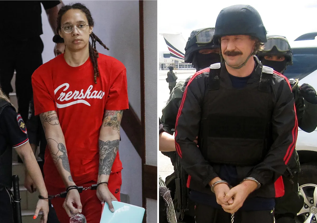 Brittney Griner (L) and Viktor Bout (R). Photo: EPA-EFE / YURI KOCHETKOV
