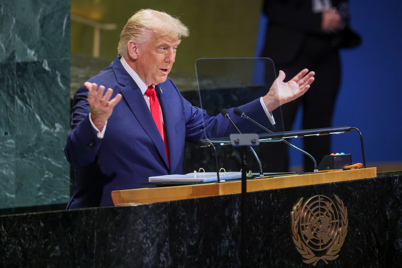 Президент США Дональд Трамп выступает на сессии Генассамблеи ООН, Нью-Йорк, США, 23 сентября 2025 года. Фото: Sarah Yenesel / EPA