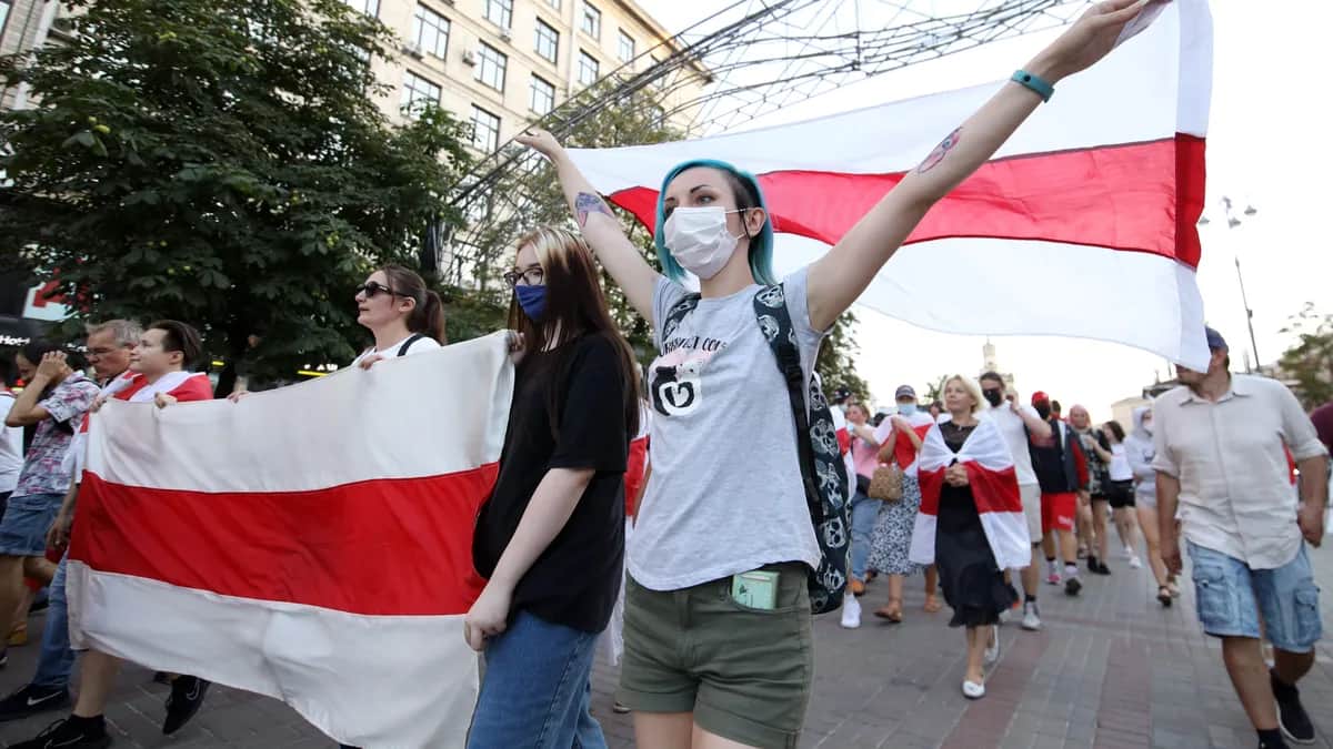 Митинг, приуроченный к первой годовщине протестов белорусской оппозиции против результатов президентских выборов, август 2021 г. Фото: EPA-EFE/STR