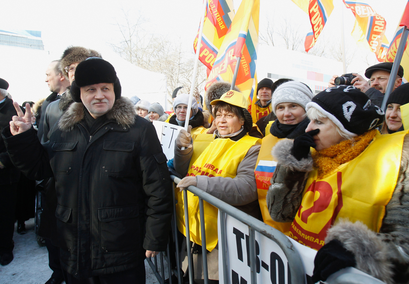Сергей Миронов на митинге против неравноправного освещения предвыборной кампании в СМИ. Москва. 20 февраля 2012 года. Фото: Сергей Карпухин / Reuters / Scanpix / LETA