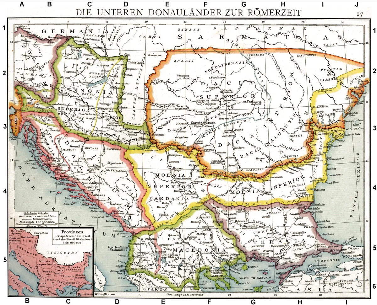 Римские провинции на Балканах. Карта из издания Allgemeiner Historischer Handatlas 1886 года. Фото: <a href="https://commons.wikimedia.org/w/index.php?curid=4122659">Wikimedia Commons</a>, Gustav Droysen (1838 — 1908)