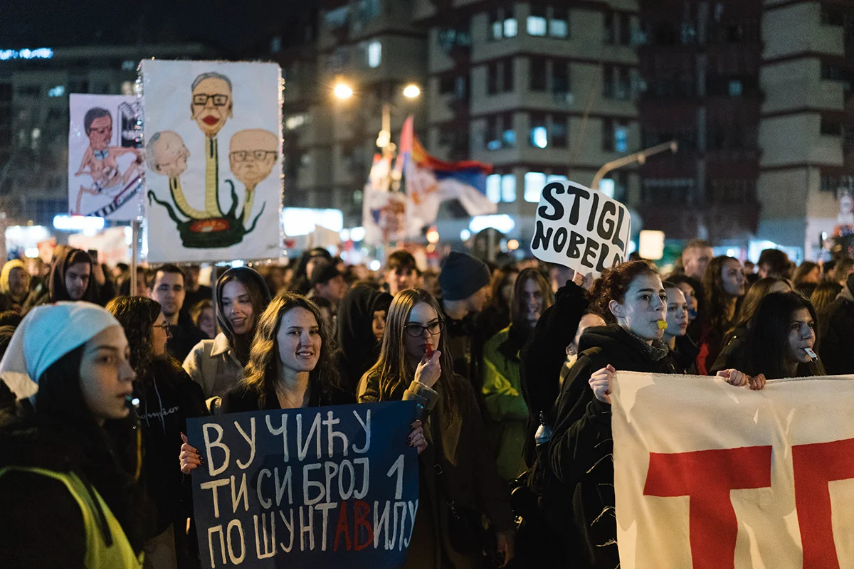 Акция протеста в Нови-Саде, Сербия, 1 февраля 2025 года. Фото: Evgenii Petukhov / «Новая Газета Европа»