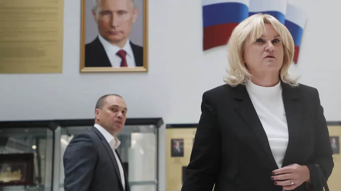 Olga Mikhaylova and Vadim Kobzev in court in Moscow, 26 September 2023. Photo: Maxim Shipenkov / EPA