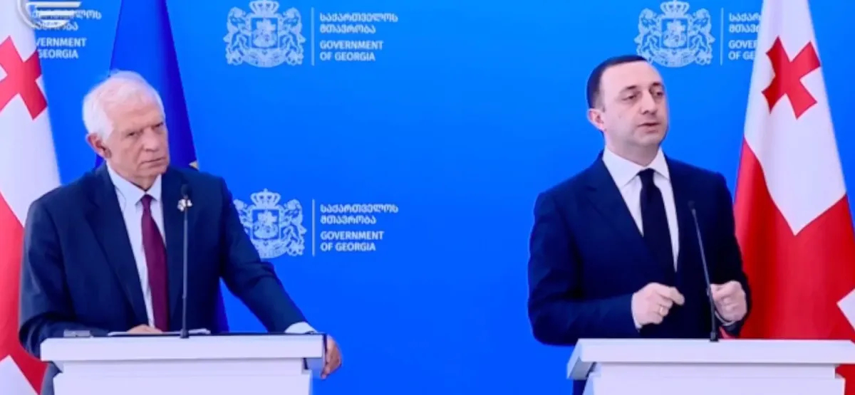 Брифинг Ираклия Гарибашвили и Жозепа Борреля. Фото: скрин <a href="https://www.facebook.com/GaribashviliOfficial/videos/1361850741033948">видео</a>