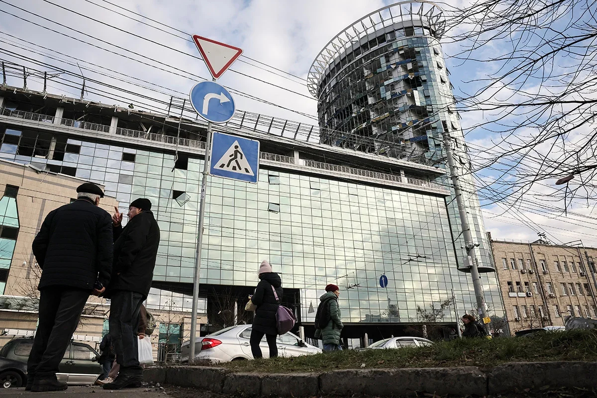 Building damaged by shelling in Kyiv, 29 December. Photo: Oleg Petrasiuk / EPA-EFE
