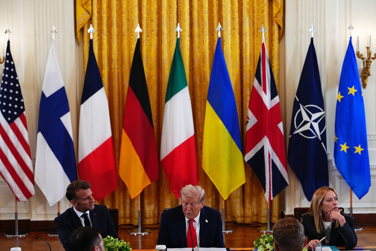Дональд Трамп выступает с заявлением во время встречи с европейскими лидерами, Вашингтон, округ Колумбия, США, 18 августа 2025 года. Фото: Aaron Schwartz / EPA